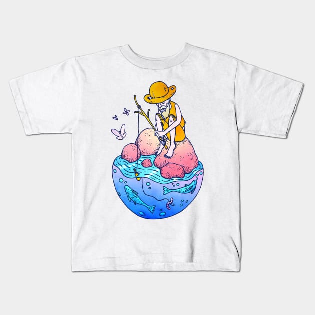 Sad Fisherman Kids T-Shirt by jaime_carras_